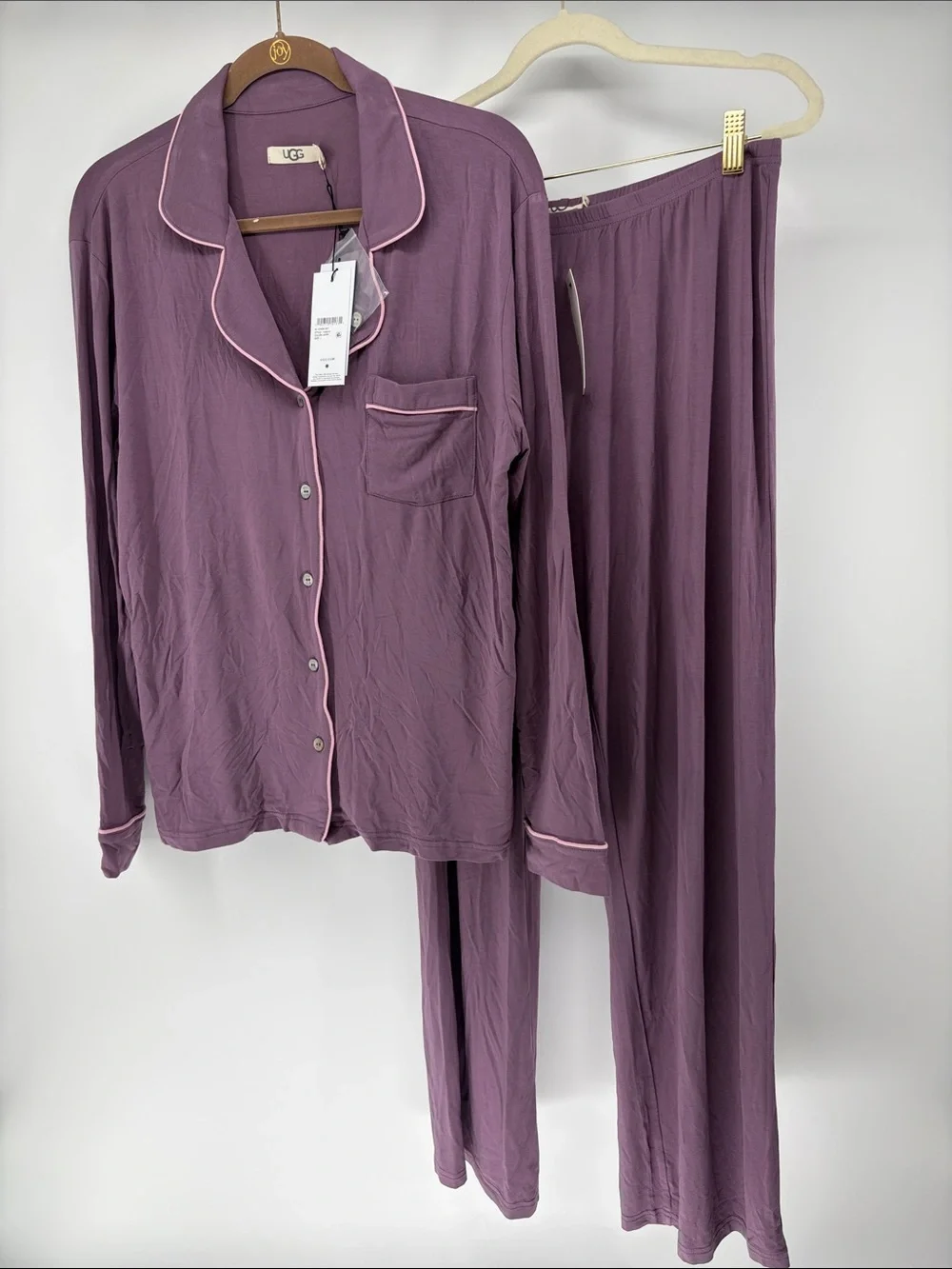 NWT UGG Lenon Set Purple Long-Sleeve Pajama with Contrast Piping L